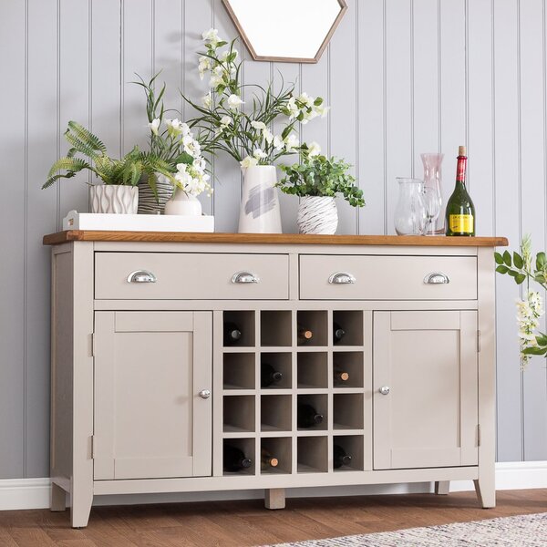 Chester Stone Painted Oak 2 Door Large Sideboard With Wine Rack