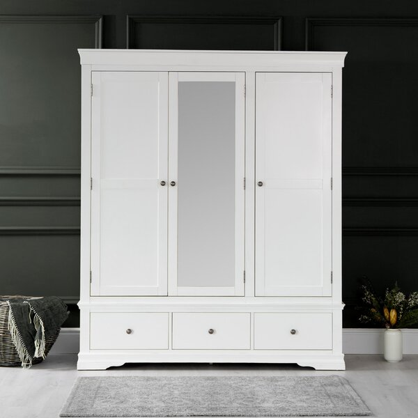 Florence White Painted 3 Door Wardrobe with Mirror
