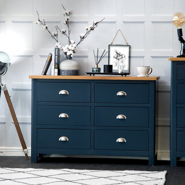 Rutland Blue Painted Oak Chest of 6 Drawers