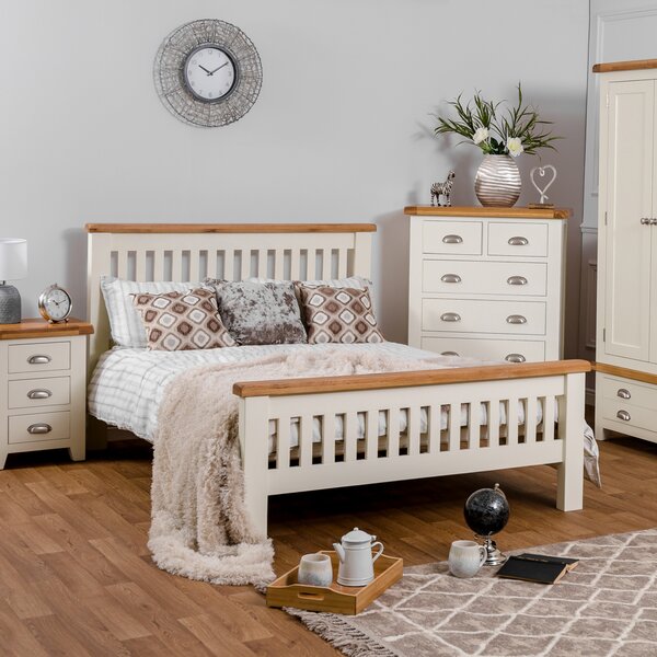 Hampshire Ivory Painted Oak Double Bed Frame High Foot End