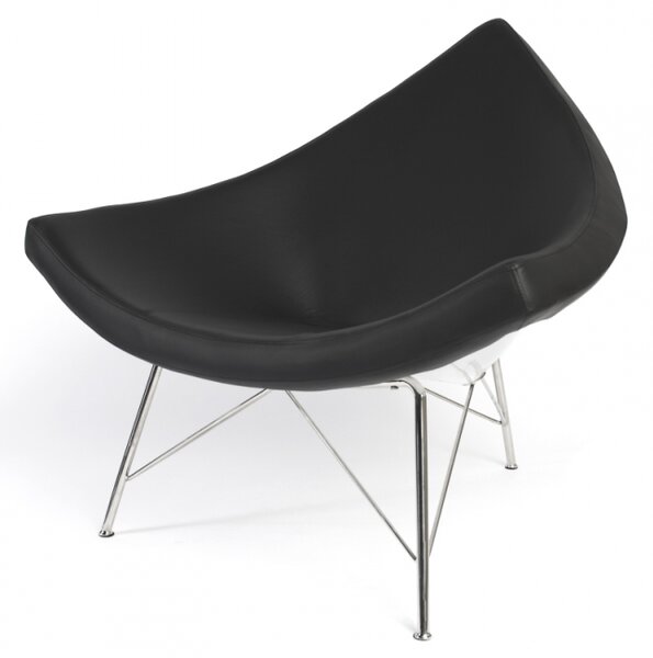 George Nelson Retro Black and Chrome Leather Coconut Chair