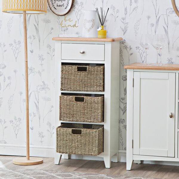 Gloucester White Painted 1 Drawer 3 Wicker Basket Cabinet