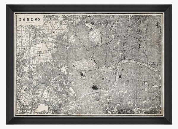 Vintage London Map Print on Fine Art Paper in Black Frame