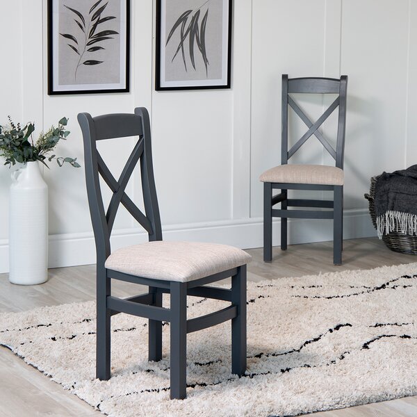 Suffolk Midnight Grey Painted Oak Crossback Chair With Fabric Seat