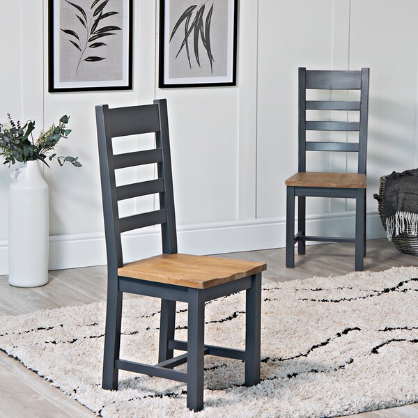 Suffolk Midnight Grey Painted Oak Ladderback Chair With Wooden Seat