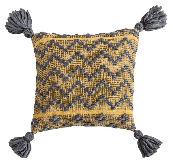 Demetrius Embroidered Tassel Cushion in Grey and Yellow