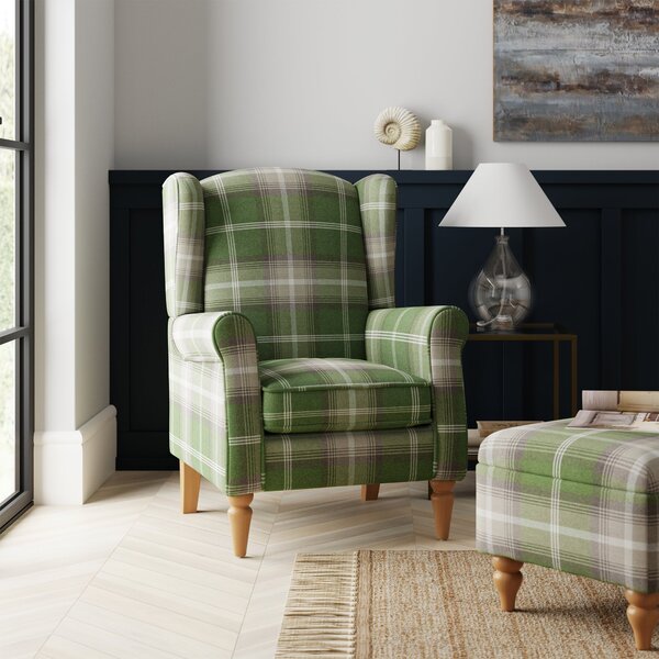 Oswald Self Assembly Green Check Armchair Green