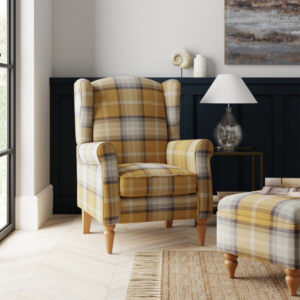 Oswald Self Assembly Old Gold Check Armchair Old Gold