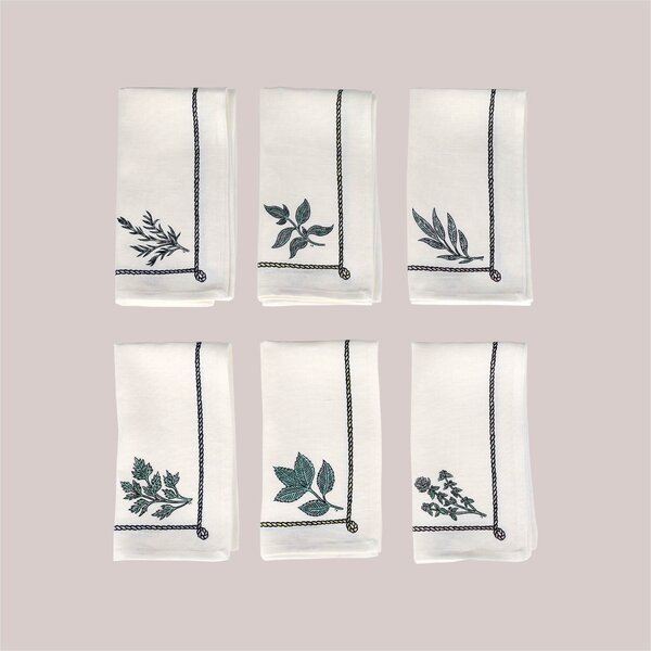 Polkra x Fee Greening Garden Herbs Collection Linen Napkins - Set of 6