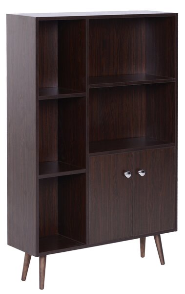 HOMCOM Open Bookcase Storage Cabinet Shelves Unit Free Standing w/ Two Doors Wooden Display Walnut