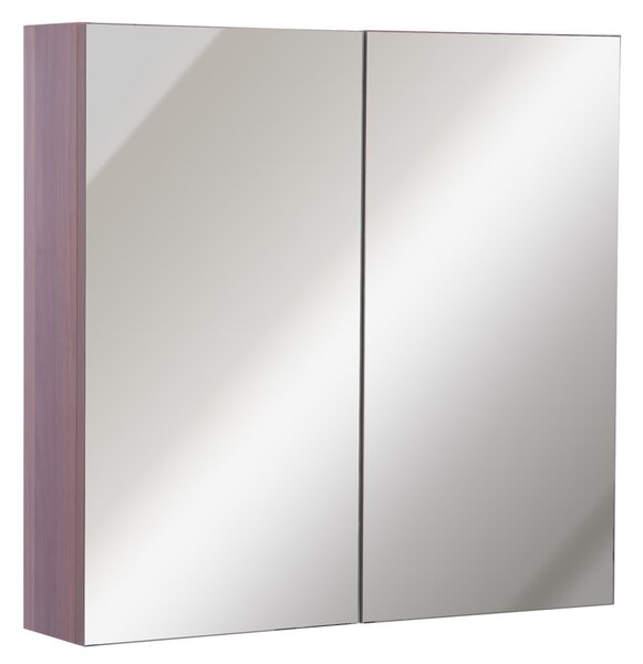 Kleankin Wall Mounted Glass Bathroom Mirror Cabinet Storage Shelf, 63Wx60Hx13.5T cm-Light Walnut