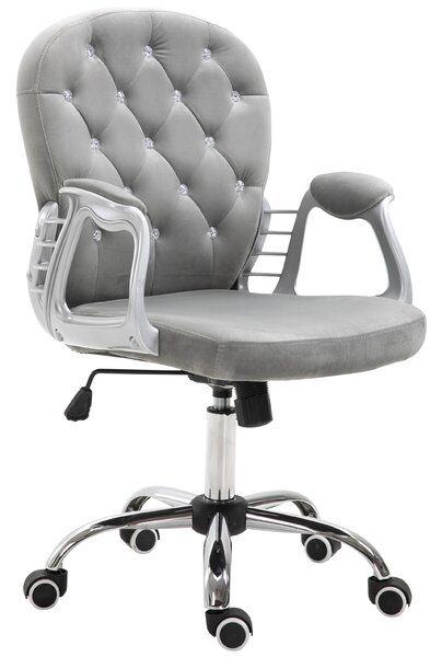 Vinsetto Ergonomic Office Chair, 360° Swivel, Diamond Tufted, Velour Padded, with 5 Castor Wheels, Grey