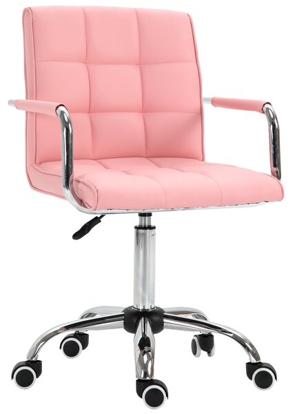 Vinsetto Mid Back PU Leather Home Office Desk Chair Swivel Computer Salon Stool with Arm, Wheels, Height Adjustable, Pink
