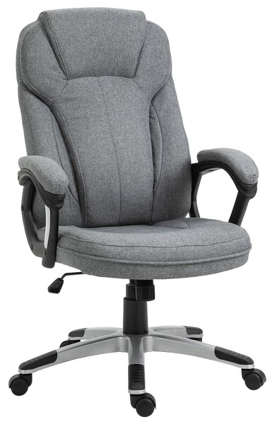 Vinsetto Linen Fabric Office Swivel Chair, Height Adjustable, Padded Armrests, Tilt Function, Grey