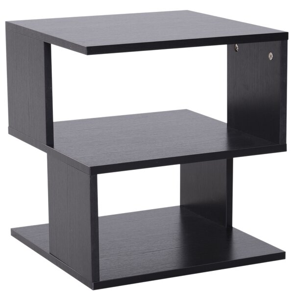 HOMCOM Contemporary Coffee Table: Square Wooden Side Table with 2-Tier Storage Shelves for Living Room, Ebony Black