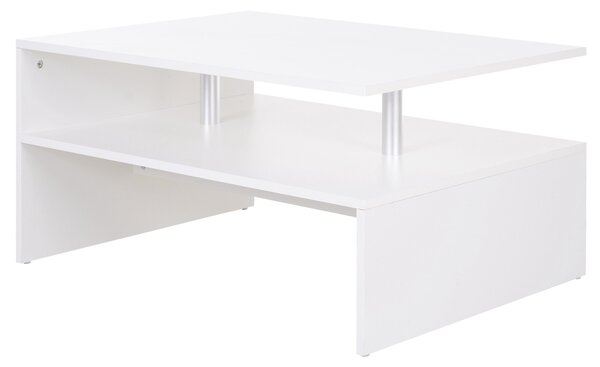 HOMCOM 2-Tier Coffee Table, Modern Rectangular Design Side/End Table with Open Shelf, for Living Room Entryway Hallway, White