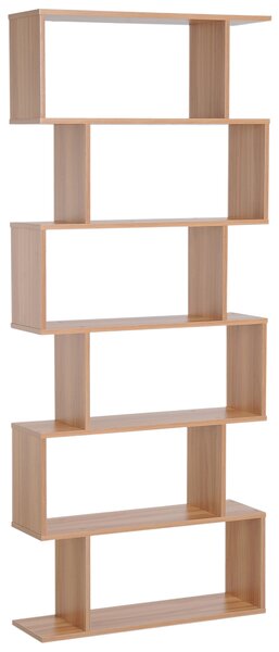 HOMCOM Wooden Wood S Shape Storage Display 6 Shelves Room Divider Unit Chest Bookshelf Bookcase Cupboard Cabinet Home Office Furniture (Maple)