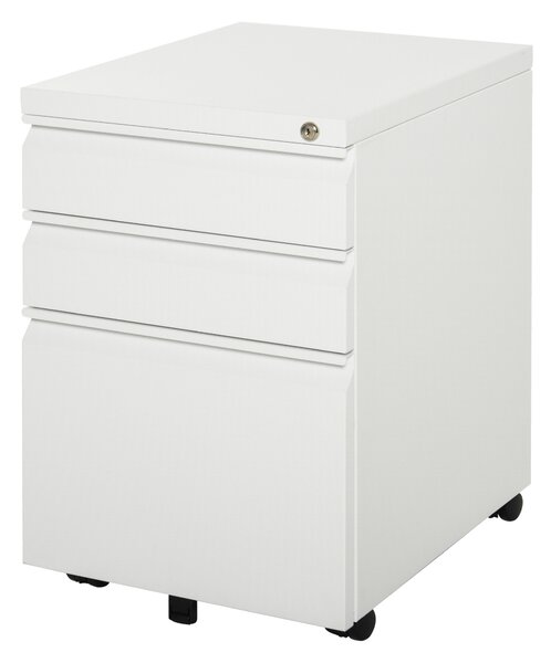 Vinsetto 3-Drawer Mobile Vertical File Cabinet, Lockable Mobile Vertical File Cabinet, Under Desk Rolling Storage Cabinet, White