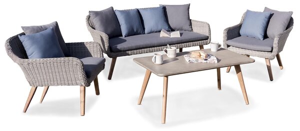 Milo Rattan Lounge Set with Table | Garden Chair & Sofa Set | Roseland Furniture