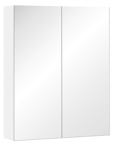 HOMCOM Bathroom Mirror Cabinet Wood Storage Shelf Wall Mount Double Door Cupboard Adjustable 60Wx15Dx75H - White