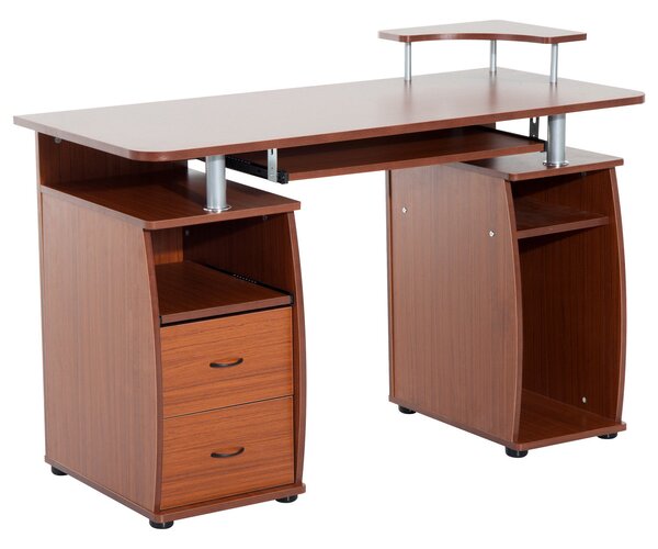 HOMCOM Wooden Office Computer PC Table Writing Desk Home Furniture Workstation w/Drawers Shelves Keyboard Shelf Walnut