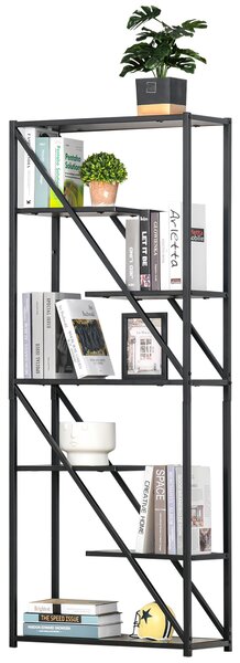 HOMCOM Industrial Storage Shelf Bookcase Floor Standing Display Rack with Metal Frame for Living Room & Study