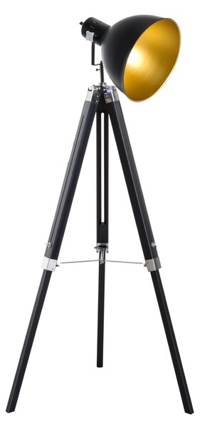 HOMCOM Studio Floor Lamp,Tripod Spotlight Lamp with Wood Legs, Ø 30 cm Lampshade and Max. 40W, 152cm Floor Lamp, Metal, Black and Gold