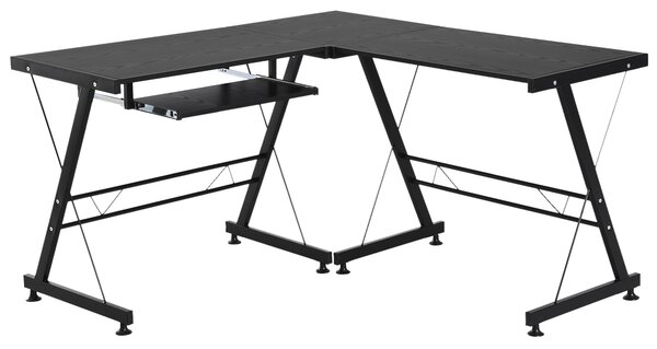 HOMCOM L Shape Office Gaming Desk, Straight Corner Table, Computer Work Station, Laminated, Sturdy, with Keyboard Tray, Black