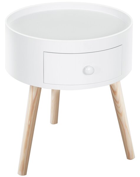 HOMCOM Modern Round Coffee Table, Wooden Side Table with Drawer, Wood Legs, Living Room Storage, White