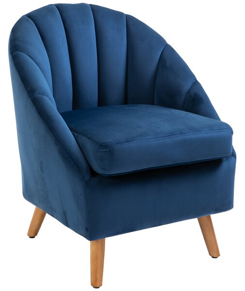 HOMCOM Accent Chair Velvet Fabric Single Sofa Armchair Home Living Room Solid Wood Leg Upholestered Side Armchair Blue