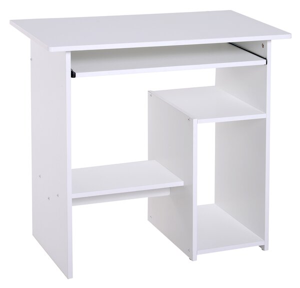HOMCOM Office Desk Wooden Desk Keyboard Tray Storage Shelf Modern Corner Table Home Office White