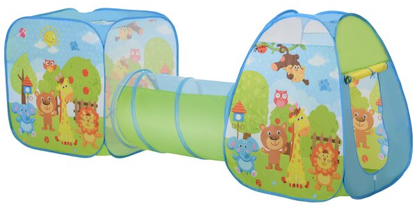 HOMCOM Toddler Polyester 3 in 1 Pop Up House Tent Play Tunnel Multi-Colour Characters