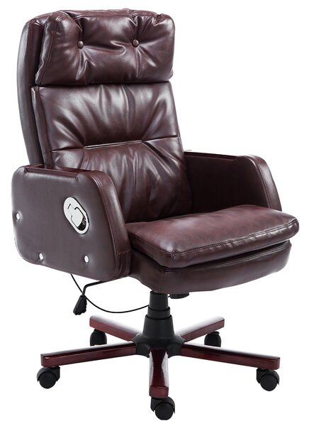 HOMCOM Executive PU Leather Office Chair Swivel Desk Chair Computer Armchair for Home with Arm, Adjustable Reclining Back, Brown