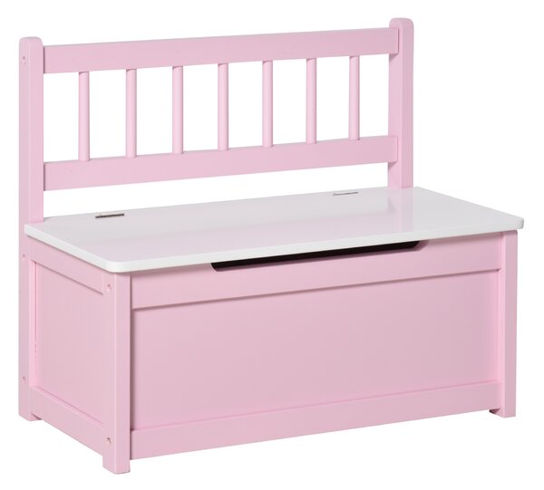 HOMCOM Kids 2-IN-1 Wooden Toy Box and Seat Bench with Safety Pneumatic Rod, Storage Chest for Children Bedroom, Pink