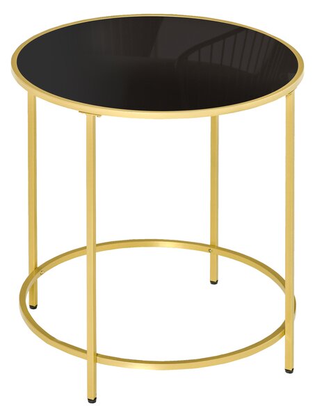 HOMCOM Modern Round Side Table, Gold Metal Base, Tempered Glass Top, Elegant Coffee Table for Living Room, Bedroom, Dining Area