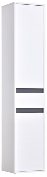 HOMCOM 172cm Minimalistic Slimline Freestanding Bathroom Cabinet w/ 2 Cupboards 1 Drawer Adjustable Shelf Home Organisation Tower White