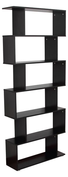 HOMCOM S Shape Wooden 6-tier Bookshelf Open Concept Bookcase Storage Display Unit for Home Office Living Room, Black