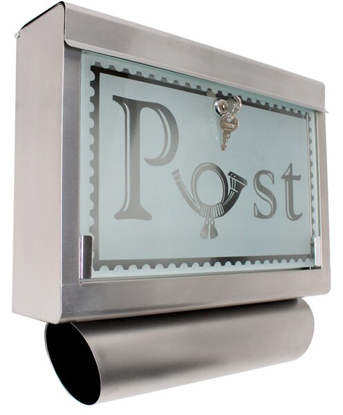 Tectake 400613 mailbox stainless steel with glass front and newspaper tube - silver