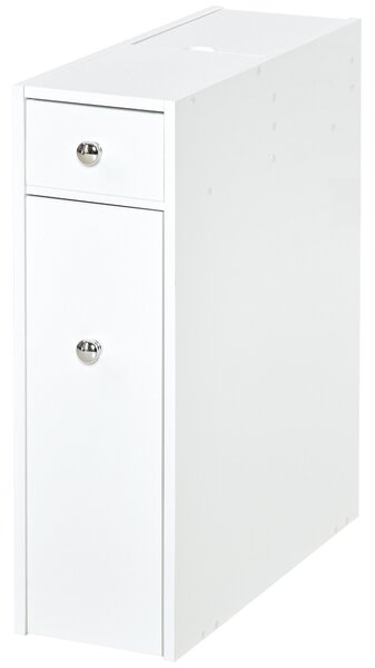 HOMCOM Bathroom Storage Unit, White Slimline Bathroom Cabinet, Home Bath Toilet Cupboard Organiser Unit with Drawers, White