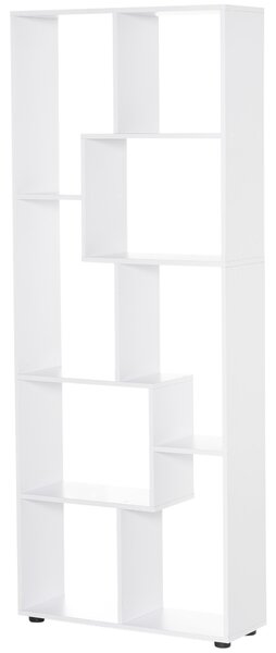 HOMCOM Freestanding 8-Tier Bookcase: With Melamine Surface, Anti-Tipping Foot Pads, Modern Home Display Storage Grid Stand, White