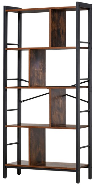 HOMCOM Bookcase Vintage Industrial Style, 4-Tier Storage Shelf, Metal Frame Display Rack for Living Room, Study Organizer, Rustic
