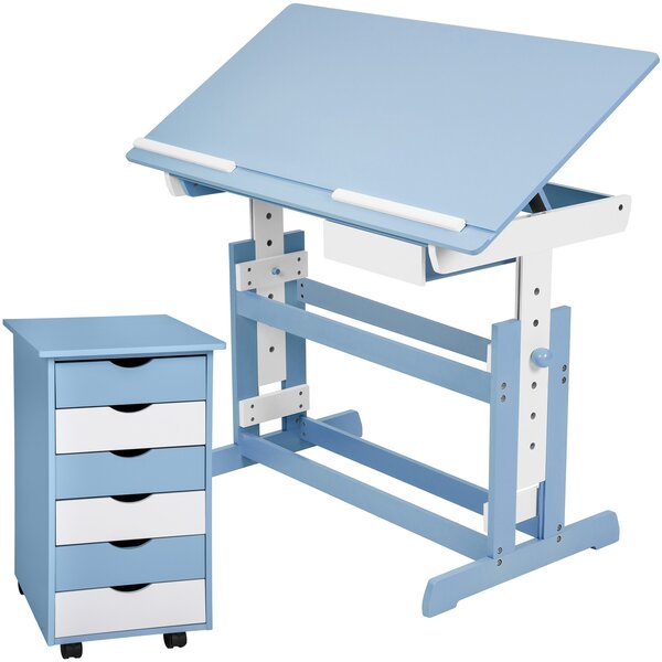 Tectake 401241 height-adjustable desk + filing cabinet - blue