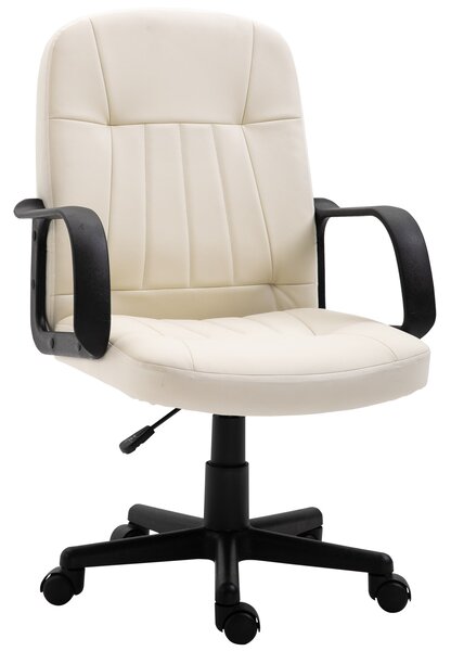 HOMCOM Swivel Executive Office Chair Home Office Mid Back PU Leather Computer Desk Chair for Adults with Arm, Wheels, Cream