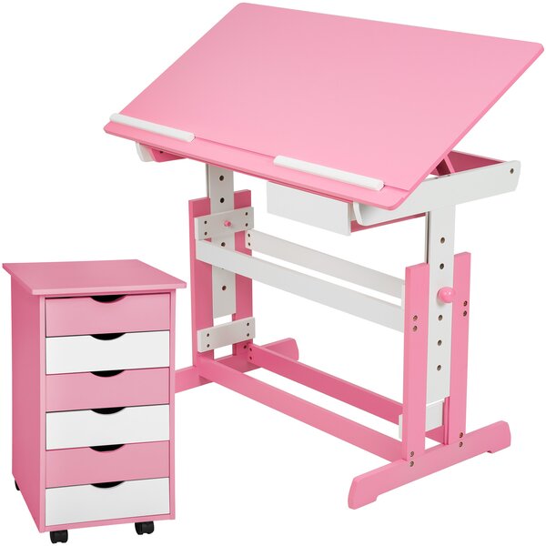 Tectake 401240 height-adjustable desk + filing cabinet - rose