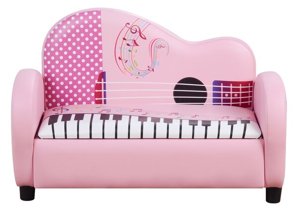 HOMCOM Kids Children Sofa Armchair Piano Shape Multi Functional 2 Seats Couch Storage Box Soft Sturdy Pink