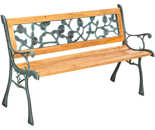 Tectake 401424 garden bench marina, 2-seater in wood and cast iron (124x52x74cm) - brown