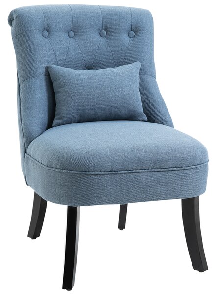 HOMCOM Fabric Single Sofa Dining Chair Tub Chair Upholstered W/ Pillow Solid Wood Leg Home Living Room Furniture Blue