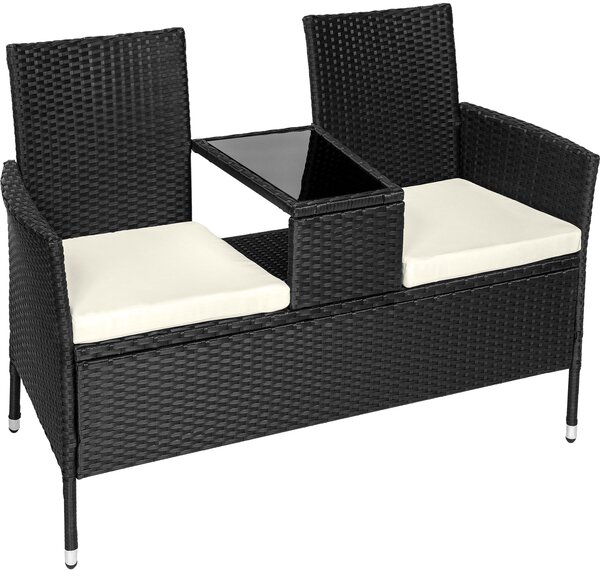 401547 garden bench with table poly rattan - black