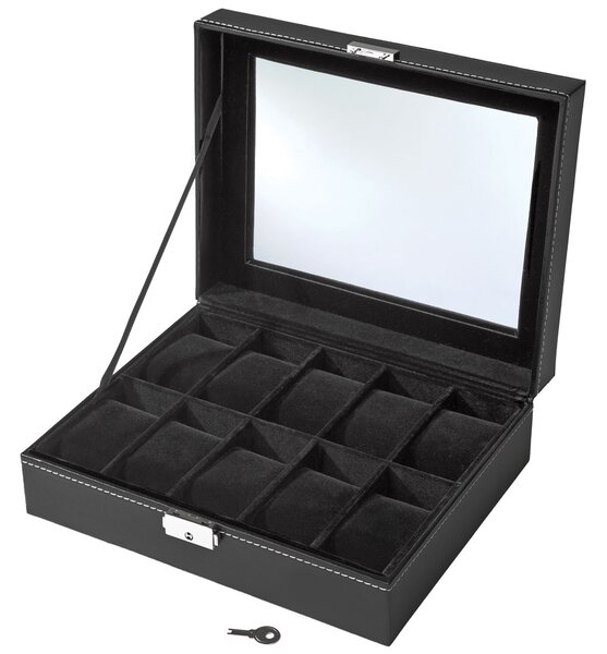 Tectake 401537 watch box incl. key 10 compartments - black