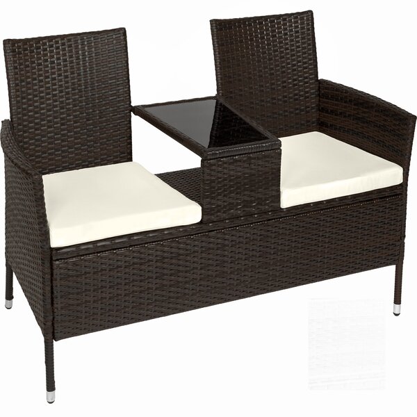 401548 garden bench with table poly rattan - brown